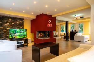 马德拉潘帕斯水之精品酒店的客厅设有壁炉和电视。