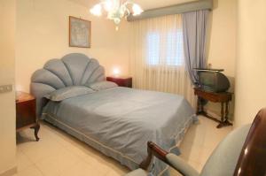 圣安吉洛钦齐亚别墅公寓的一间卧室配有蓝色的床和电视