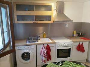 奥赖松Petite maisonnette d'environ 25m2 tout confort的厨房配有洗衣机和水槽