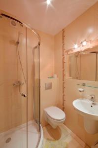 加茨比亚格拉Willa Klif &Spa的带淋浴、卫生间和盥洗盆的浴室