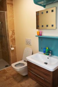 拉姆斯盖特拉姆斯盖特福斯塔夫餐厅酒店的浴室配有卫生间、盥洗盆和淋浴。