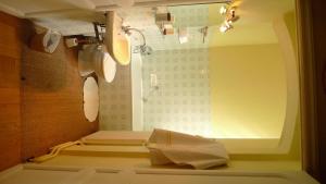 Labastide-dʼArmagnac帕拉达城堡酒店的带淋浴、窗户和卫生间的浴室