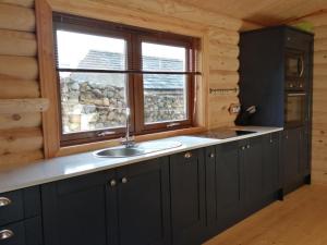 雷文格拉斯Ravenglass Log Cabin的厨房设有水槽和窗户。