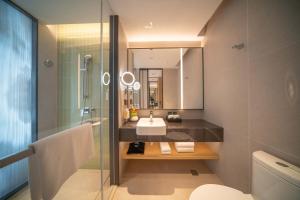 秦皇岛秦皇岛茂业中心假日酒店的一间带水槽和镜子的浴室