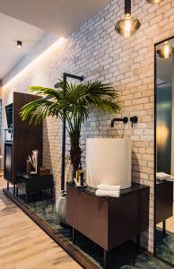 雅典Project 3 Urban Chic Hotel的一间带水槽和盆栽植物的浴室