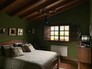 PiloñaLa Milonga的绿色卧室设有床和窗户