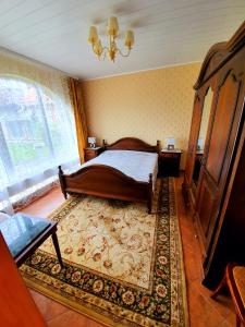 尤尔马拉Brīvdienu mājas的一间卧室配有一张大床和地毯。