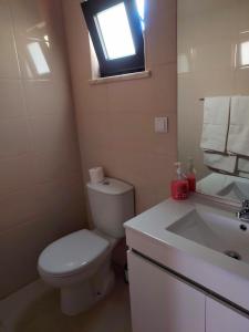 波尔蒂芒Quinta da Norinha的一间带卫生间、水槽和窗户的浴室