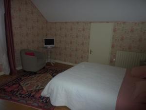 LuzechL'orée du bois的一间卧室配有一张床、一把椅子和电视
