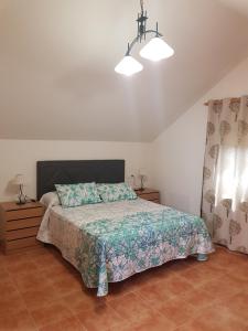 奧瑞那La Oliva的一间卧室配有一张带绿色棉被的床