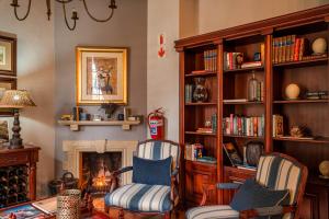斯泰伦博斯Van der Stel Manor的客厅配有两把椅子和壁炉