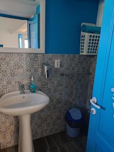 茹里洛夫卡Pensiune Blue Coral Jurilovca的一间带水槽和镜子的浴室