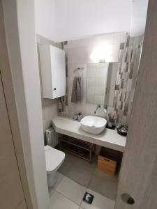 拉里萨Luxury Townhouse的白色的浴室设有水槽和卫生间。