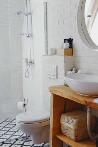 Brod na KupiZen House的一间带水槽、卫生间和淋浴的浴室