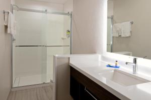 瓦伦西亚Holiday Inn Express & Suites - Valencia - Santa Clarita, an IHG Hotel的一间带水槽和淋浴的浴室