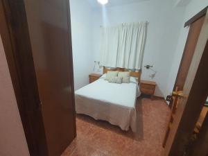 帕洛斯德拉夫龙特拉Los Príncipes的卧室配有白色的床和窗户。
