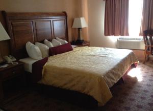 麦基诺城汉密尔顿精选海滨汽车旅馆的一间酒店客房,房内配有一张大床