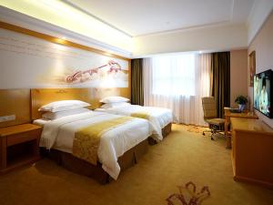 青浦维也纳酒店上海虹桥国展中心华新店的酒店客房设有两张床和电视。