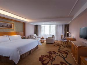广州维也纳酒店广州天河客运站店的酒店客房设有一张大床和一台电视。