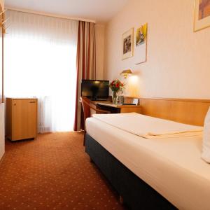 曼海姆魏格纳酒店的酒店客房设有一张大床和一台电视。