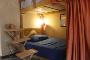 皮萨克Intihuatana Hostel的一间卧室配有一张双层床和梯子