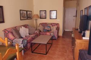 克莉丝蒂娜岛ISLANTILLA PRECIOSO APARTAMENTO CON AMPLIA TERRAZA的客厅配有沙发和桌子