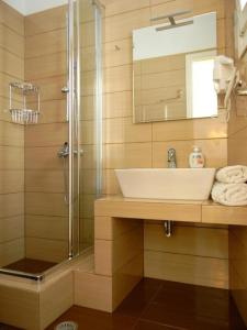 阿吉亚利Anatoli Rooms的一间带水槽和淋浴的浴室