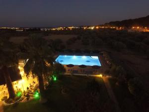 科林比亚HOTEL TINA FLORA的享有游泳池的夜间景致