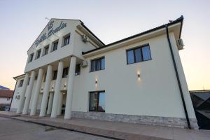 德罗贝塔-塞维林堡Hotel Villa Ovidiu的街道上带有柱子的白色建筑