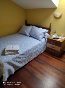 卡韦松·德·拉·萨尔Pensión Rosa的一张带两个枕头和床头柜的床