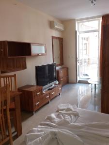 帕莫瑞Golden Sea View Apartments 1的客厅配有平面电视和1张床。