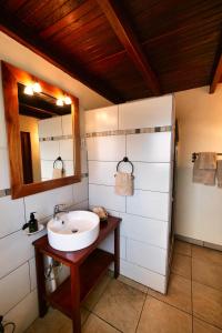卢萨卡Leopards Hill Lodge的一间带水槽和镜子的浴室