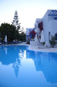 卡马利海马酒店的大楼前的蓝色海水游泳池