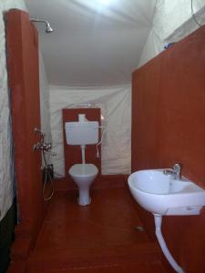 科纳卡Nature Camp Konark Retreat的帐篷内带水槽和卫生间的浴室