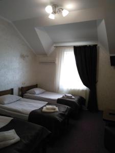 斯特雷VIZIT的酒店客房设有两张床和窗户。