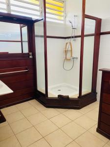 圣安尼Le NIL的浴室里设有玻璃门淋浴