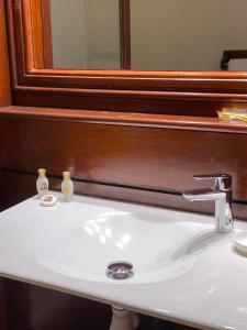 圣安尼Le NIL的浴室水槽设有镜子和白色水槽