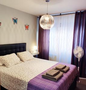 塞哥维亚El Balconcito de San Millan的一间卧室配有带毛巾的床