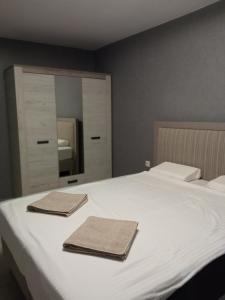 索非亚Ultraviolet relax apart的卧室配有白色的床和2条毛巾