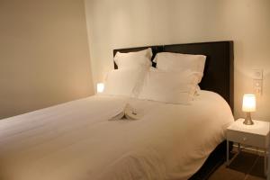 萨尔拉拉卡内达乐保捷德萨尔拉旅馆的一张白色大床,配有白色枕头和灯
