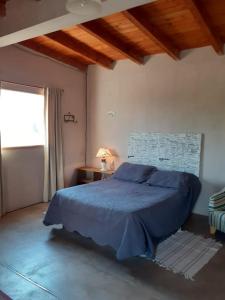 卡奇Cabañas El Fuerte的一间卧室设有蓝色的床和窗户。