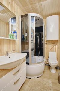 阿尔特巴什Tourist complex Gornoe Ozero的带淋浴、盥洗盆和卫生间的浴室