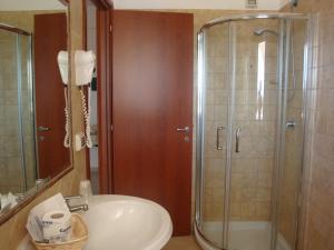 维耶斯泰马焦雷酒店的带淋浴、盥洗盆和卫生间的浴室