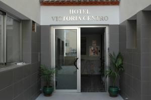 阿尔姆尼卡维多利亚中心酒店的一座酒店维多利亚中心,门前有盆栽植物