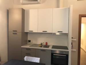 克雷莫纳Appartamento Gloria的厨房配有白色橱柜和水槽
