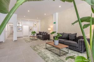 赫雷斯-德拉弗龙特拉Villamarta Boutique Rooms的带沙发和植物的客厅