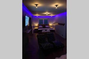 MontsEl nido Malaika-Villa privative的紫色客房 - 带一张床和两把椅子