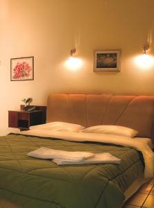 约阿尼纳Egnatia Hotel的一间卧室配有一张带绿毯的床