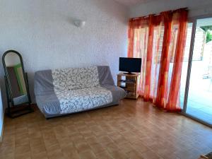 卢米奥Location 5 personnes Sant Ambroggio Cocody village的带沙发和电视的客厅
