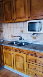 恩吉达诺斯Casa centro Enguidanos的厨房配有水槽和微波炉